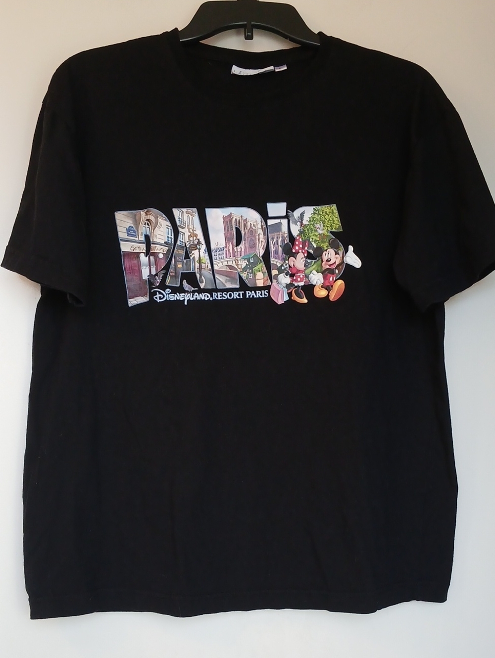 Disneyland Resort Paris Black 100% Cotton Crew Neck T-Shirt Size Large
